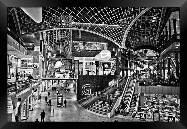 Cabot Circus Shopping Centre Mono Framed Print by Paul Macro