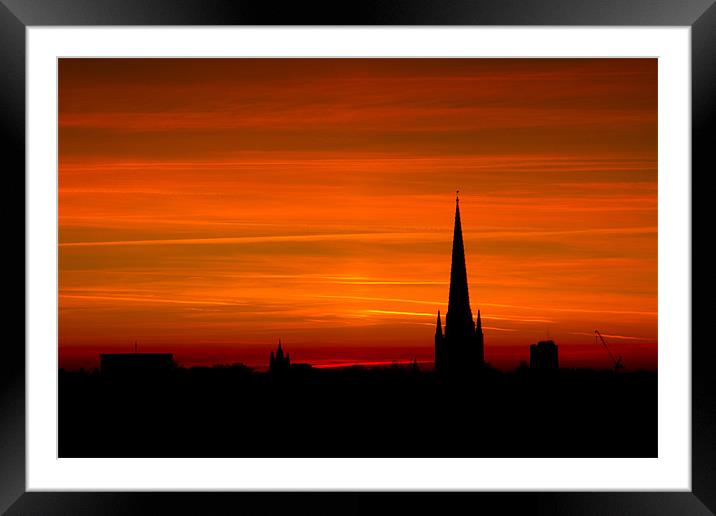 Norwich Cathedral Sunset Framed Mounted Print by Paul Macro