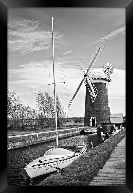 Horsey Windmill, Norfolk Mono Framed Print by Paul Macro