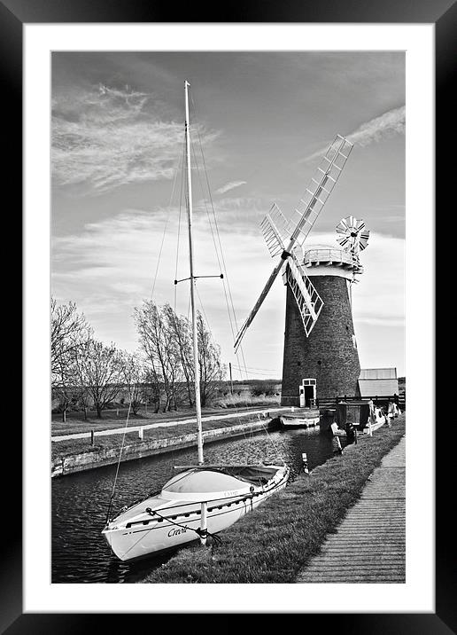 Horsey Windmill, Norfolk Mono Framed Mounted Print by Paul Macro