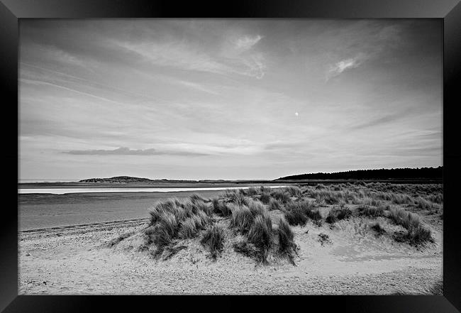 Moon Rise over Holkham Beach Mono Framed Print by Paul Macro