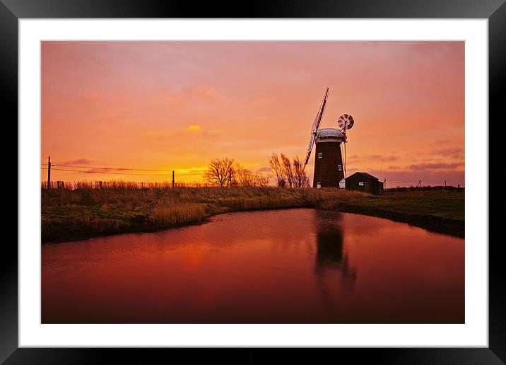 Morning Reflection at Horsey Mill Framed Mounted Print by Paul Macro