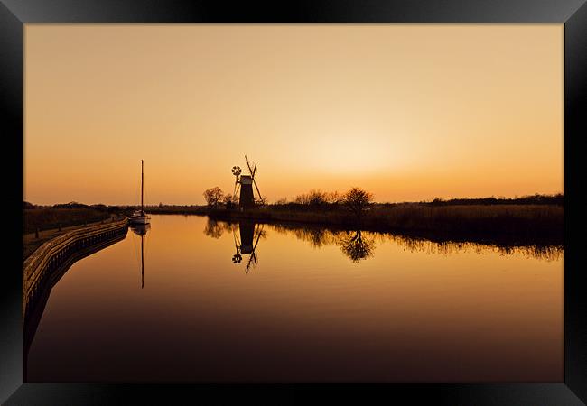 Golden Reflections on the Norfolk Broads Framed Print by Paul Macro