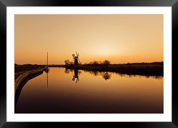 Golden Reflections on the Norfolk Broads Framed Mounted Print by Paul Macro