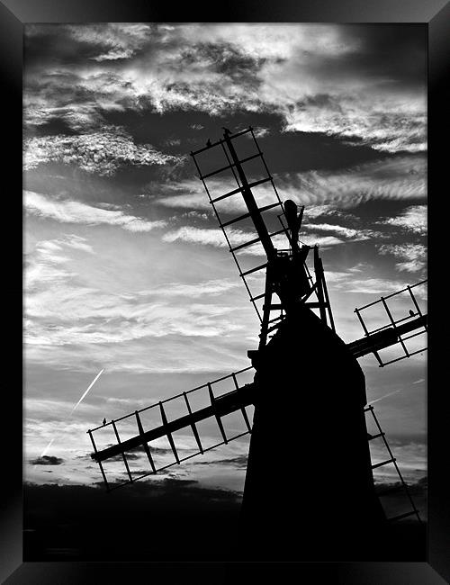 Turf Fen Windmill at Sunset Black & White Framed Print by Paul Macro