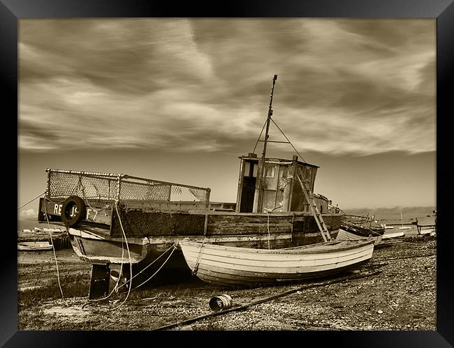 Brancaster Staithe at Low Tide Sepia Framed Print by Paul Macro
