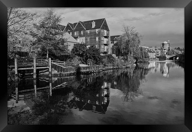 River Wensum Reflection in Norwich MONO Framed Print by Paul Macro