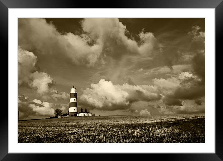 Happisburgh Lighthouse Sepia Framed Mounted Print by Paul Macro