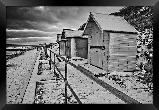 Snow (I mean Beach) Huts at Overstrand Framed Print by Paul Macro