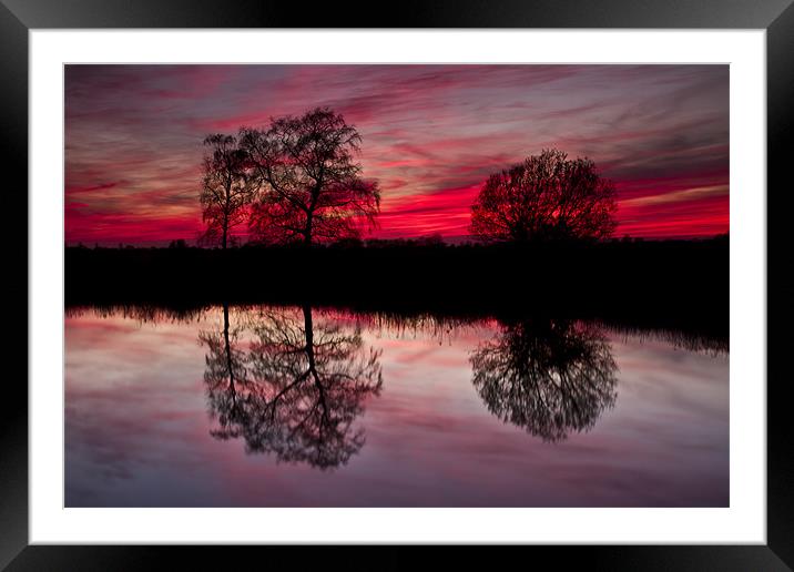 Tree Reflection at Sunset on Norfolk Broads Framed Mounted Print by Paul Macro