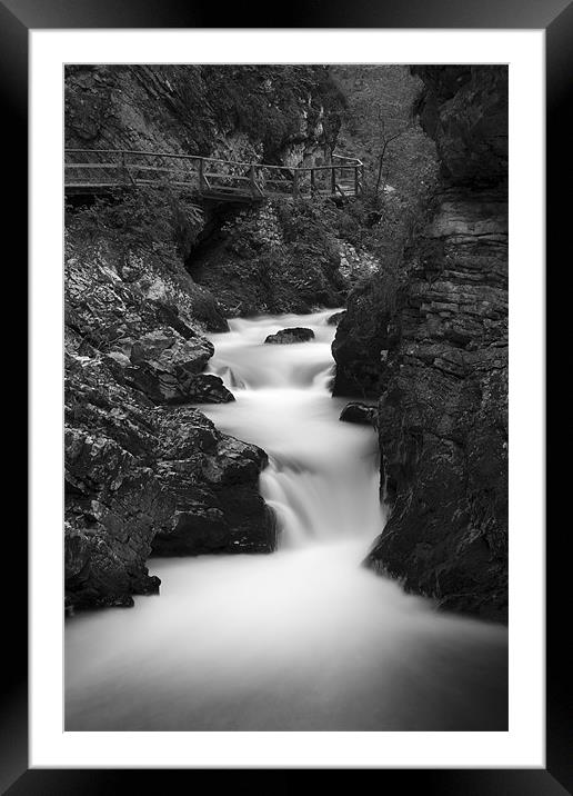 The Soteska Vintgar gorge in Black and White Framed Mounted Print by Ian Middleton