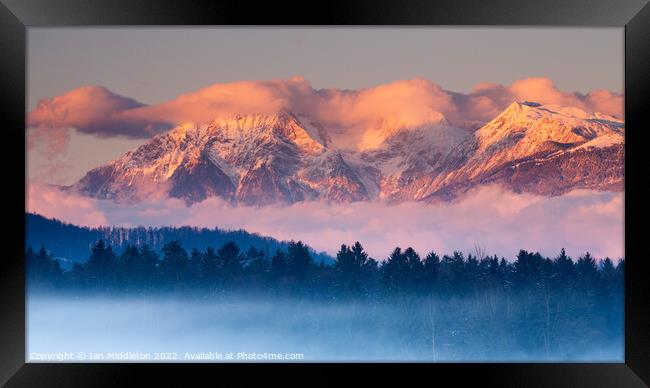 Kamnik Alps at sunset, Slovenia. Framed Print by Ian Middleton