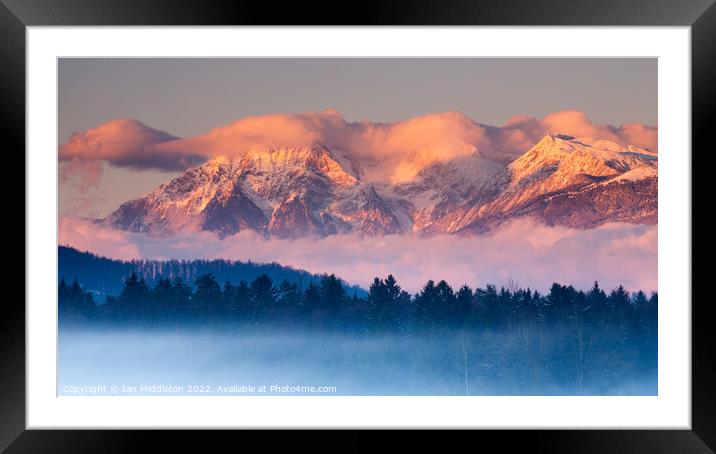 Kamnik Alps at sunset, Slovenia. Framed Mounted Print by Ian Middleton