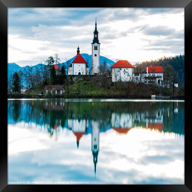 Lake Bled and the Island church Framed Print by Ian Middleton