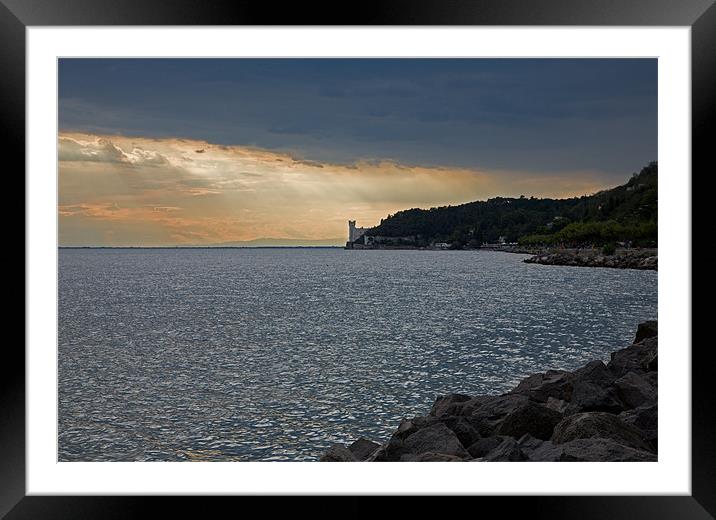 Evening light over Miramare castle Framed Mounted Print by Ian Middleton