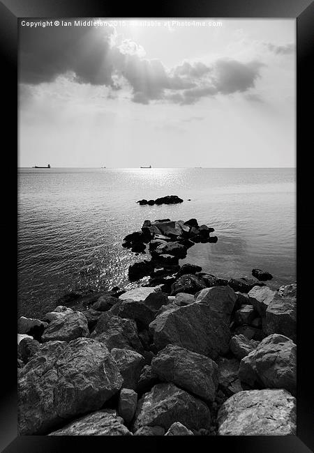 Sunrays scattered by clouds over Trieste Bay Framed Print by Ian Middleton