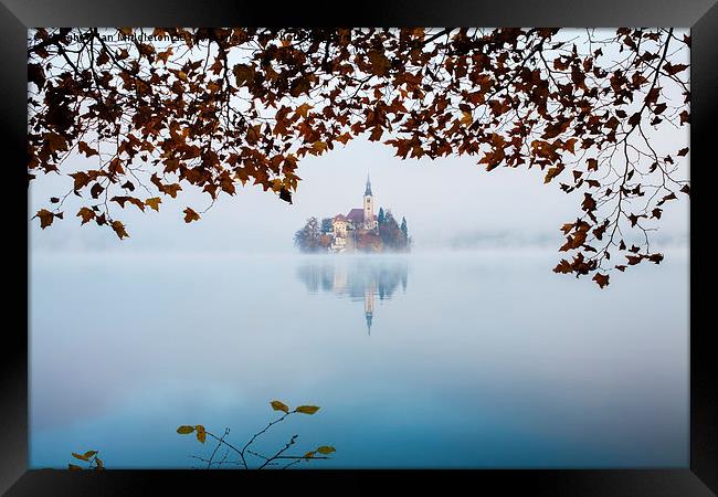 Autumn Mist over Lake Bled Framed Print by Ian Middleton