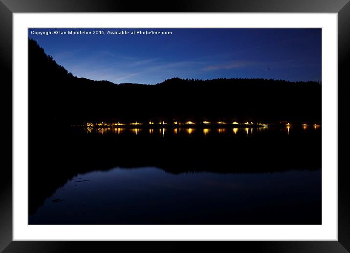 View across Lake Bled at night Framed Mounted Print by Ian Middleton