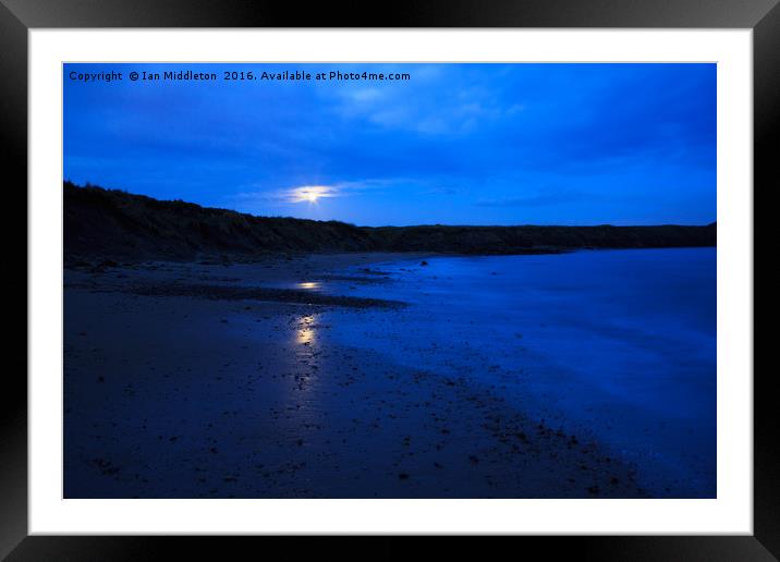 Moon rising over Whitley Bay Framed Mounted Print by Ian Middleton