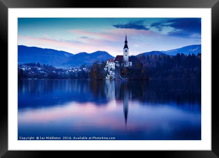 Lake Bled and the Island church Framed Mounted Print by Ian Middleton