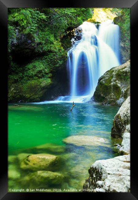 Sum Waterfall in Vintgar Gorge, near Bled, Sloveni Framed Print by Ian Middleton