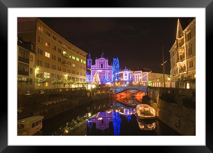 Christmas lights in Preseren Square in Ljubljana Framed Mounted Print by Ian Middleton