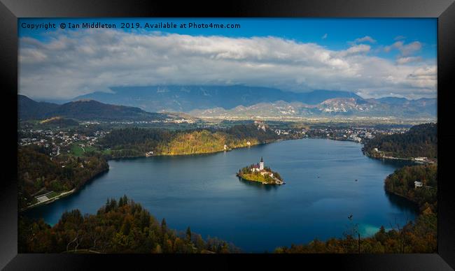 View of Lake Bled from Mala Osojnica Framed Print by Ian Middleton