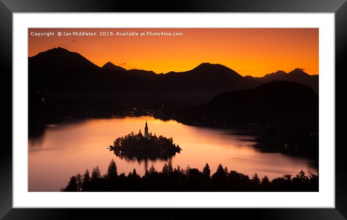 Lake Bled from Ojstrica at sunrise Framed Mounted Print by Ian Middleton