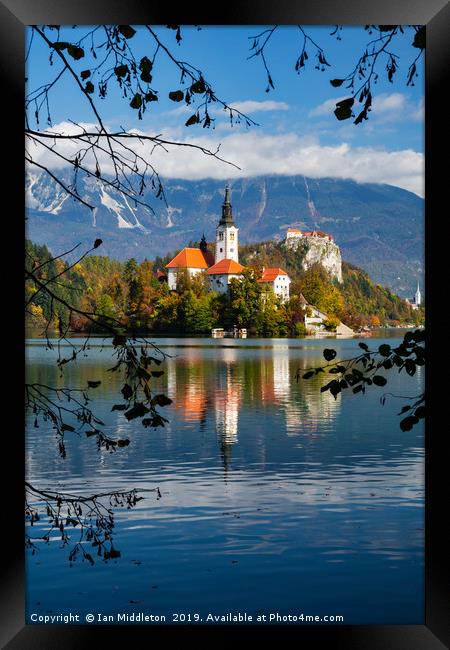 Autumn colours at Lake Bled Framed Print by Ian Middleton