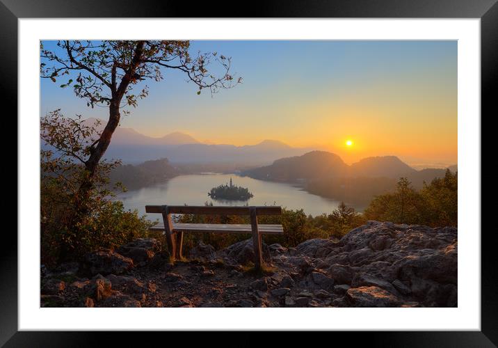 Sunrise over lake Bled Framed Mounted Print by Sergey Golotvin