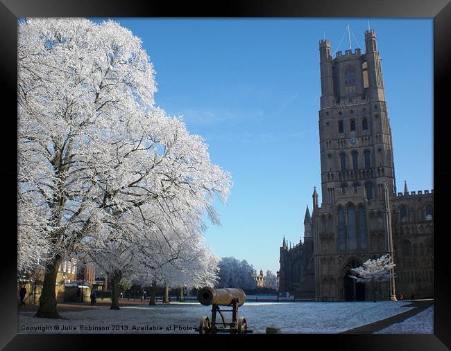 Ely Cathedral in the Snow Framed Print by Julie Robinson