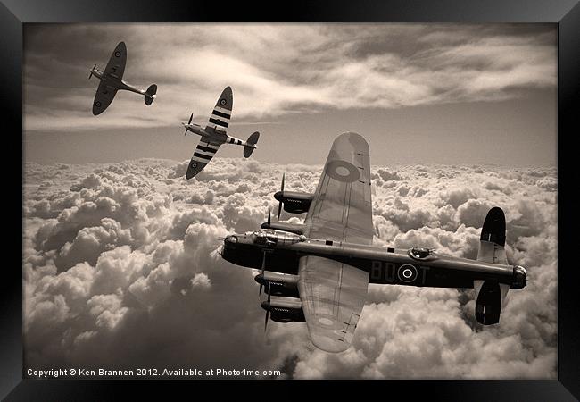 Lancaster Bomber and Spitfire Sepia Framed Print by Oxon Images