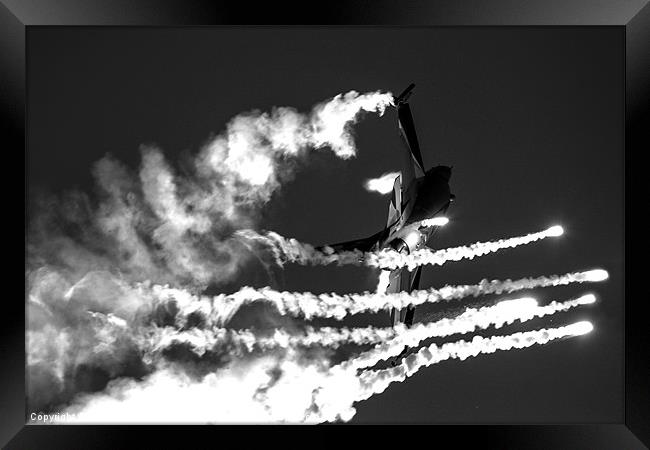 F16 firing flares B&W Framed Print by Oxon Images