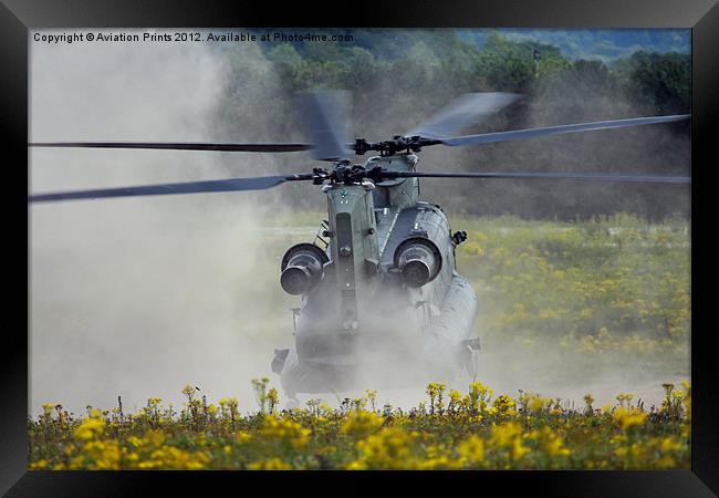 Chinook Landing in dust Framed Print by Oxon Images