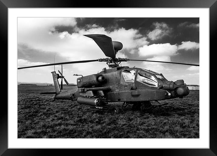 Black and White AH64 Apache Framed Mounted Print by Oxon Images