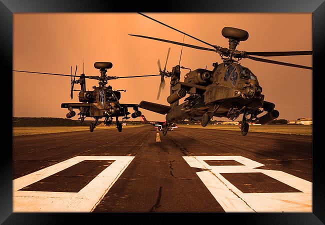 Two AH64 Apache and runway Framed Print by Oxon Images