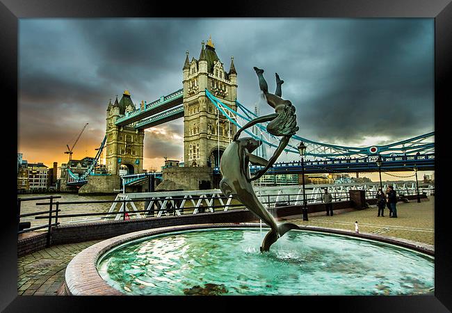 Mermaid statue and Tower Bridge Framed Print by Oxon Images