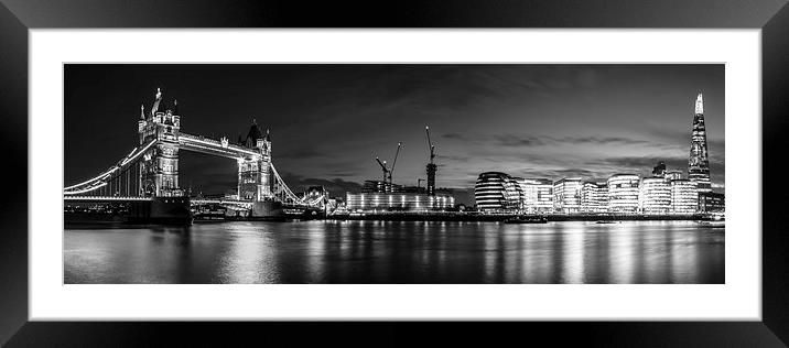 London Panoramic Black and White Framed Mounted Print by Oxon Images