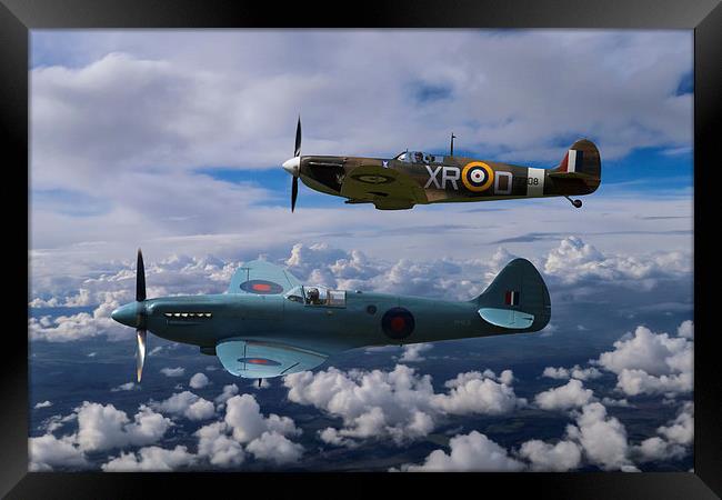 Spitfire Duet Framed Print by Oxon Images