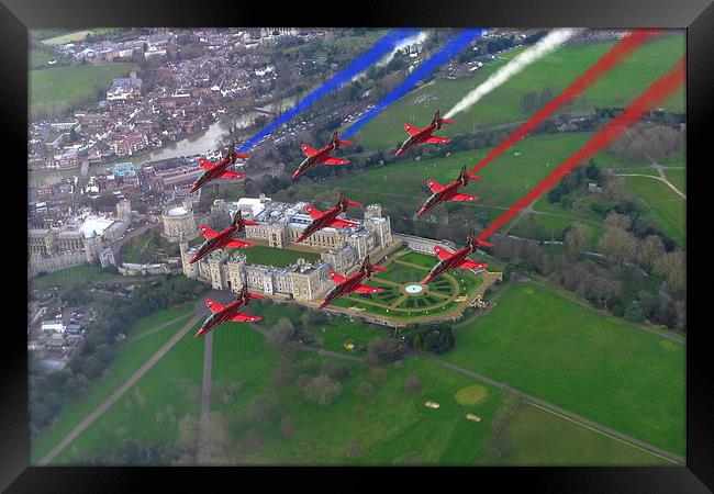 Red Arrows over Windsor Castle  Framed Print by Oxon Images