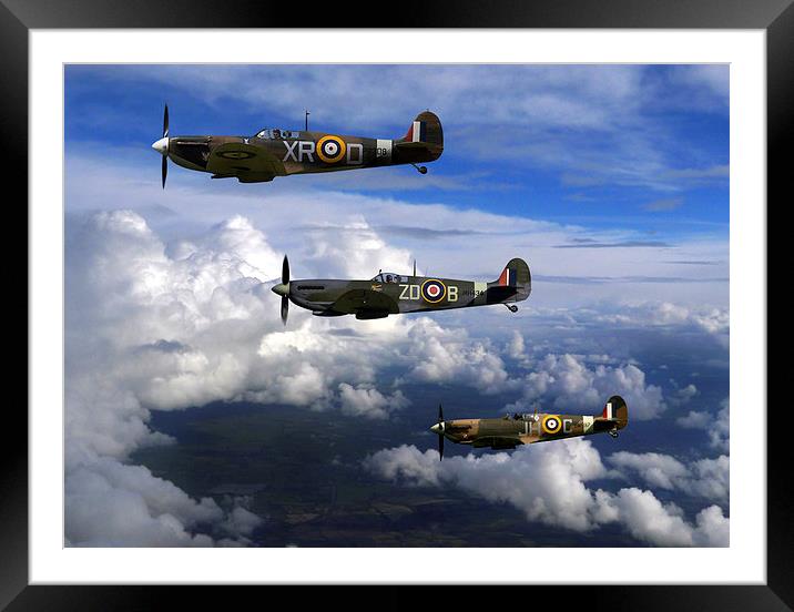  Spitfires in flight Framed Mounted Print by Oxon Images