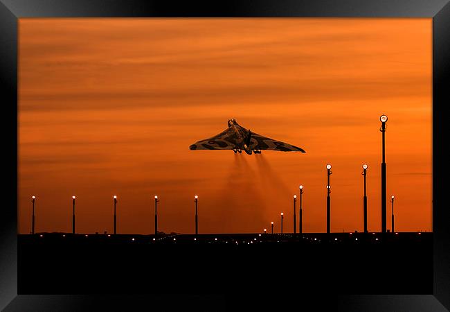  Vulcan Bomber sunset take off Framed Print by Oxon Images