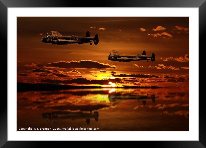 Two Lancaster Bomber at Sunset Framed Mounted Print by Oxon Images