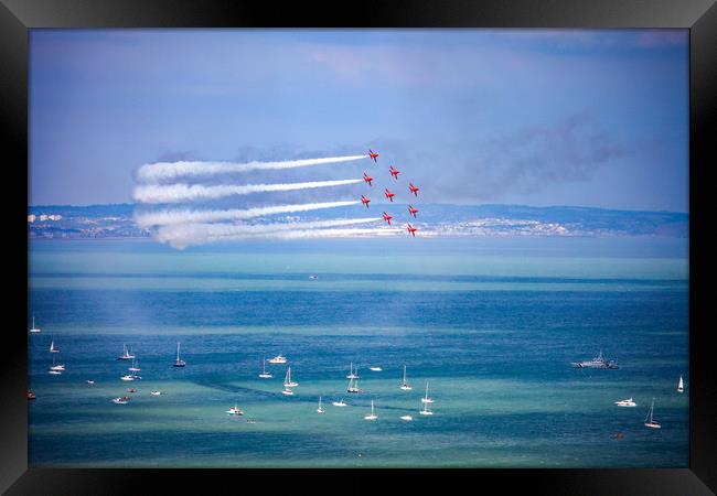 Red Arrows at Eastbourne air show Framed Print by Oxon Images
