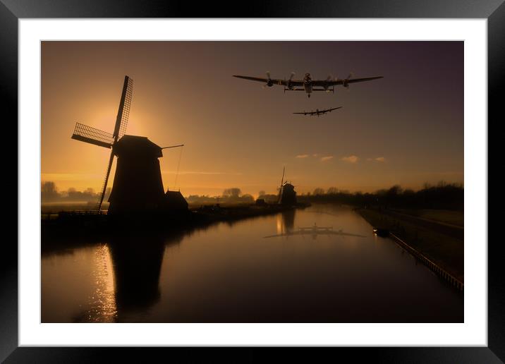 Lancaster bombers and Dutch windmills Framed Mounted Print by Oxon Images