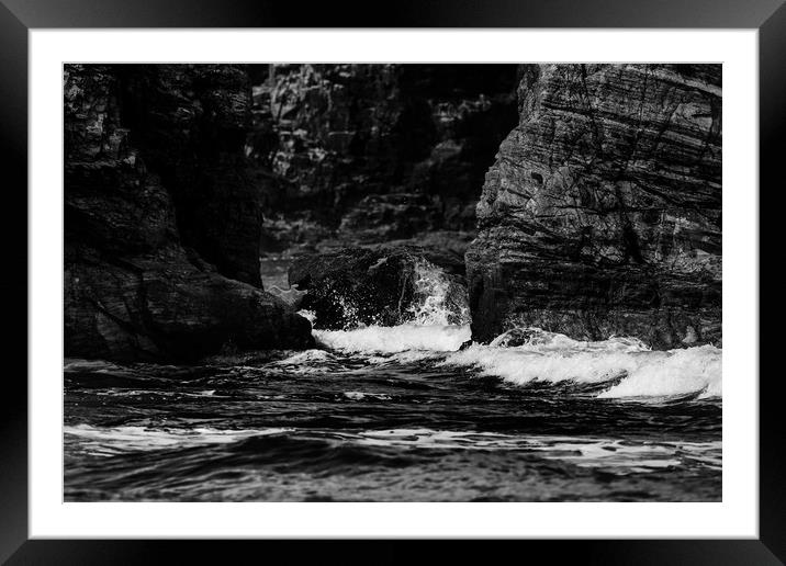 Sea and rockface at Perranporth Framed Mounted Print by Oxon Images