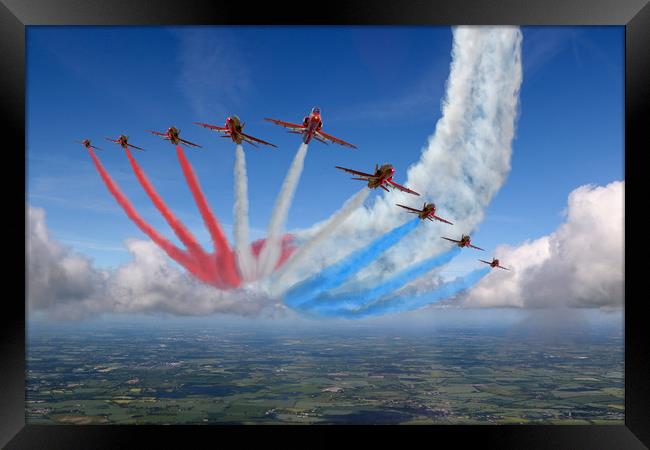Red Arrows Smoke on Go Framed Print by Oxon Images