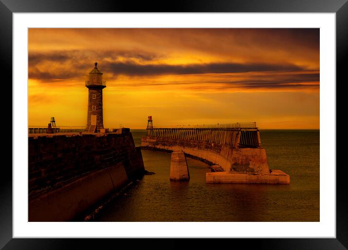 Whitby Harbour Piers Framed Mounted Print by Oxon Images