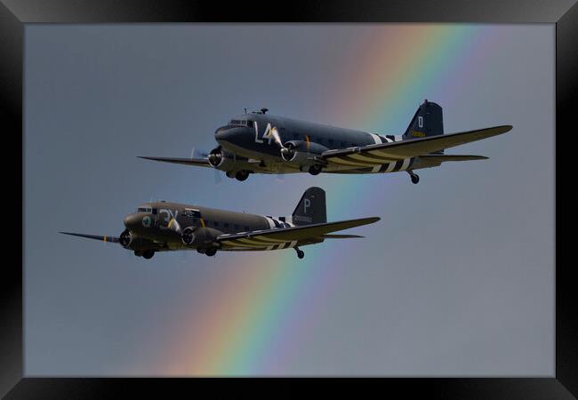 Two DC3 Pair And Rainbow Framed Print by Oxon Images