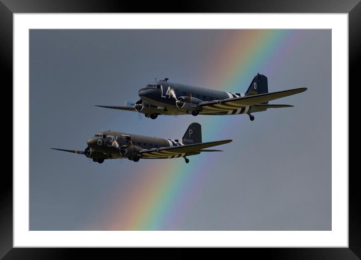 Two DC3 Pair And Rainbow Framed Mounted Print by Oxon Images